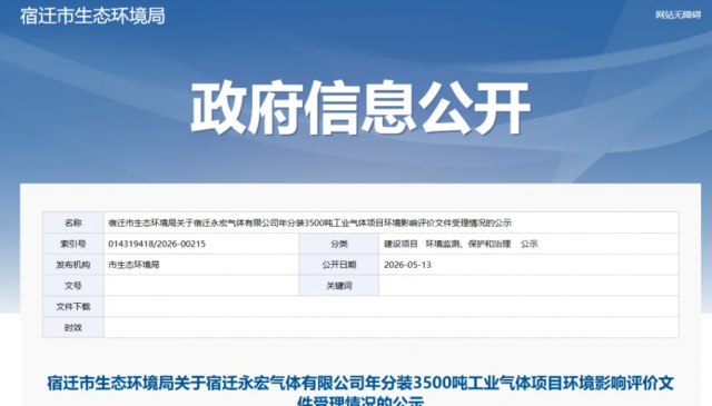 总投资1亿元！宿迁工业气体分装项目